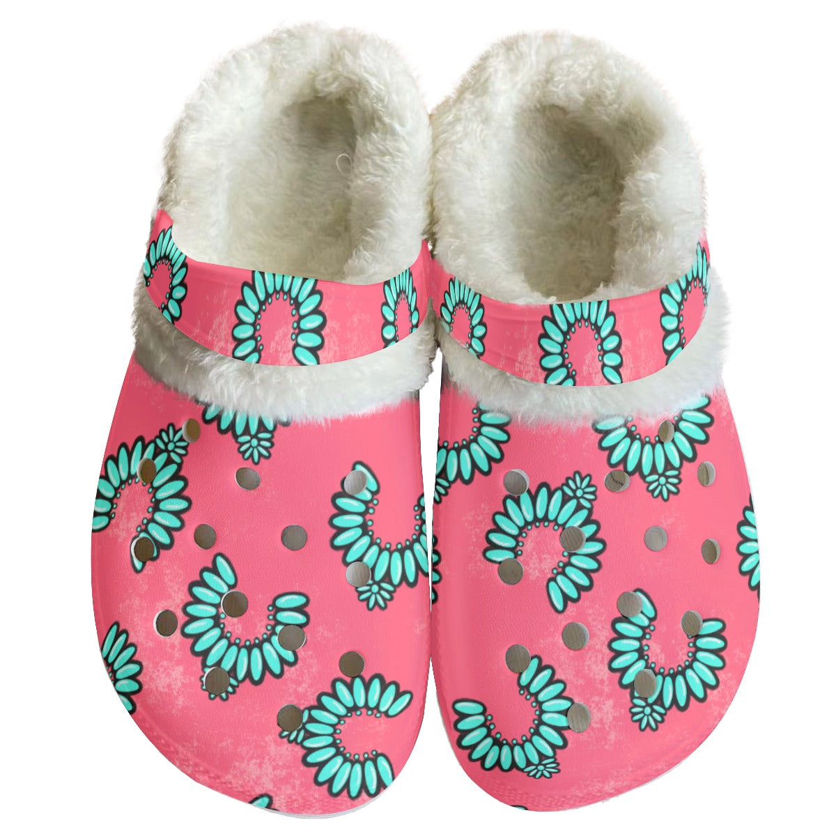 Hot pink & Turquoise jewls Women's Classic Clogs with Fleece 15-20 business day turnaround time