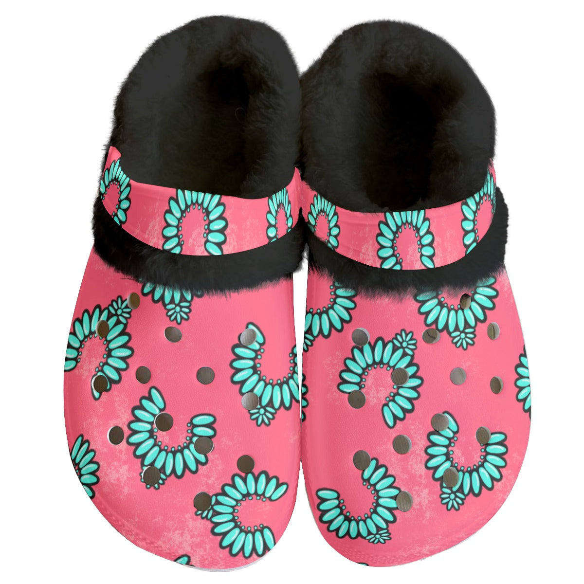 Hot pink & Turquoise jewls Women's Classic Clogs with Fleece 15-20 business day turnaround time