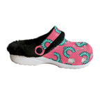 Hot pink & Turquoise jewls Women's Classic Clogs with Fleece 15-20 business day turnaround time
